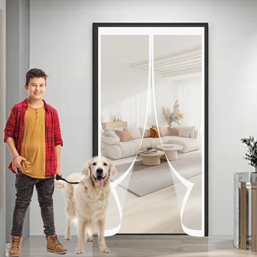 Fliegengitter Tür für Balkontüren 90 x 184 cm Ohne Bohren, Stärkere Magneten, Automatisches Schließen, Fliegengitter Tür für Fenster, Zimmertür, Veranda, Weiß Fliegengitter Tür für Balkontüren 90 x 184 cm Ohne Bohren, Stärkere Magneten, Automatisches Schließen, Fliegengitter Tür für Fenster, Zimmertür, Veranda, Weiß von CHBIN