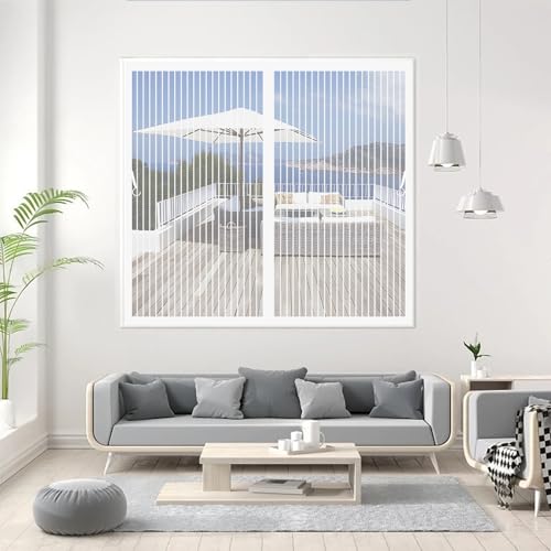 Fliegenvorhang Magnetisch 67x170cm(W x H) Anpassbar, Lichtdurchlässig, Einfache Montage, Selbstschließend, Magnet Wärmeschutzvorhang für Schlafzimmertür, Fenstertür, Weiß von CHBIN