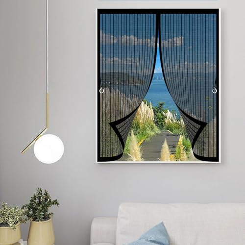 Fliegenvorhang Magnetisch 92x140cm(W x H) Insektenschutz, Ohne Bohren, Stärkere Magneten, Automatisches Schließen, Magnetisch Fliegengitter für Schlafzimmertür, Fenstertür, Schwarz von CHBIN