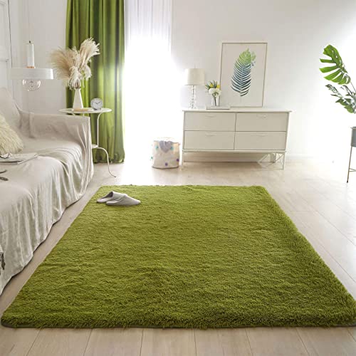 Hochflor 40x100cm Carpet Wohnzimmer Modern Wohnzimmer Teppich Area Rug Faux Lammfell Flauschig für Bettvorleger Sofa Matte Oder Schlafzimmmer Deko Usw, Armeegrün von CHBIN