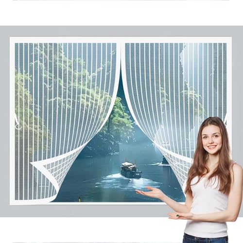 Insektenschutz Magnetvorhang 89 x 116 cm Anpassbar, Lichtdurchlässig, Einfache Montage, Selbstschließend, Magnete für Fliegengitter für Fenster, Zimmertür, Veranda, Weiß von CHBIN