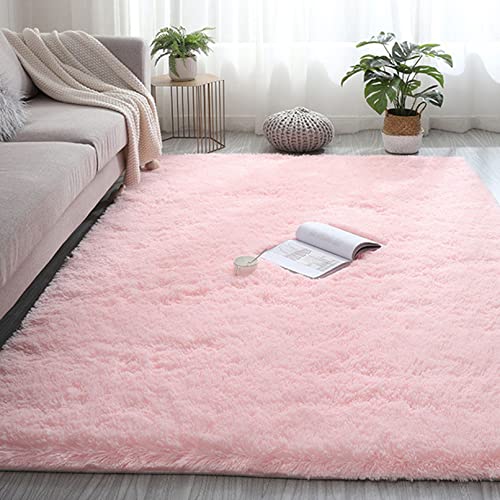 Kunstfell 100x200cm Teppich Wohnzimmer Teppiche Modern Outdoor Carpet Longhair Einfach zu Säubern für Wohnzimmer Kinderzimmer Schlafzimmer Flur Läufer, Pink von CHBIN