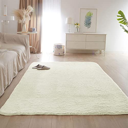 Kunstfell 50x120cm Carpet Wohnzimmer Schaffell Teppich Zottige Teppiche Spitzenqualität Waschbar für Wohnzimmer Kinderzimmer Schlafzimmer Flur Läufer, Beige von CHBIN