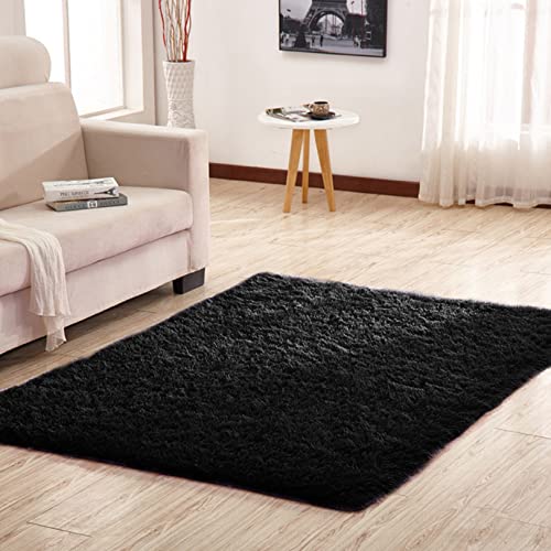 Kunstfell 50x80cm Teppich Wohnzimmer Schaffell Teppich Zottige Teppiche Spitzenqualität Waschbar für Esszimmer oder und Die Küche Cafe Lounge Sofas Usw, Schwarz von CHBIN