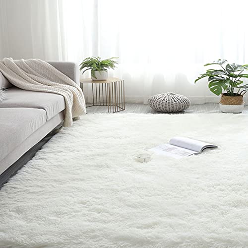 Langflor 120x220cm Carpet Wohnzimmer Lammfellimitat Teppich Weich Teppich Spitzenqualität Waschbar für Wohnzimmer Kinderzimmer Schlafzimmer Flur Läufer, Weiß von CHBIN