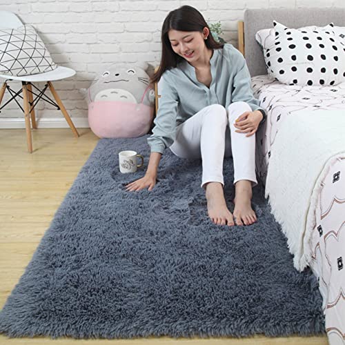 Langflor 60x160cm Carpet Wohnzimmer Nachahmung Wolle Teppich Fellteppich Spitzenqualität Waschbar für Wohnzimmer Kinderzimmer Schlafzimmer Flur Läufer, Dunkelgrau von CHBIN