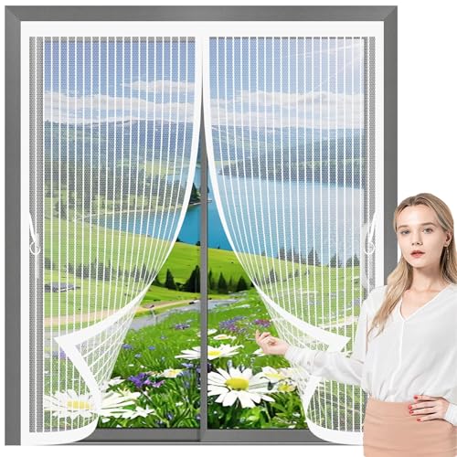 Magnet Fliegengitter Fenster 127 x 68 cm Insektenschutz, Ohne Bohren, Stärkere Magneten, Automatisches Schließen, Fliegenschutz Vorhang für Fenster, Zimmertür, Veranda, Weiß von CHBIN