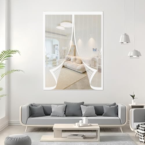 Magnet Fliegengitter Fenster 61 x 97 cm Insektenschutz, Ohne Bohren, Stärkere Magneten, Automatisches Schließen, Insektenschutz Fenster für Schlafzimmertür, Fenstertür, Weiß von CHBIN