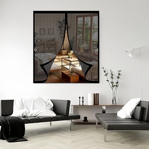 Magnet Fliegengitter Tür 103 x 114 cm Anpassbar, Lichtdurchlässig, Einfache Montage, Selbstschließend, Ohne Bohren - Vorhang für Schlafzimmertür, Fenstertür, Schwarz Magnet Fliegengitter Tür 103 x 114 cm Anpassbar, Lichtdurchlässig, Einfache Montage, Selbstschließend, Ohne Bohren - Vorhang für Schlafzimmertür, Fenstertür, Schwarz von CHBIN