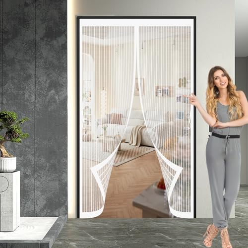 Magnet Fliegengitter Tür 67 x 167 cm Insektenschutz, Ohne Bohren, Stärkere Magneten, Automatisches Schließen, Magnet Tür Insektenschutz für Schlafzimmertür, Fenstertür, Weiß von CHBIN