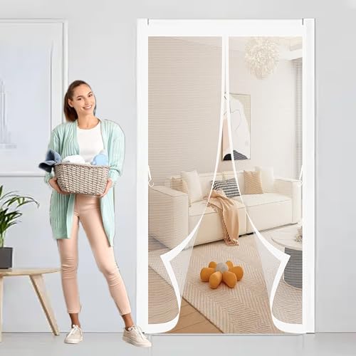 Magnet Fliegengitter Tür 85 x 270 cm Anpassbar, Lichtdurchlässig, Einfache Montage, Selbstschließend, Insektenschutzvorhang für Fenster, Zimmertür, Veranda, Weiß Magnet Fliegengitter Tür 85 x 270 cm Anpassbar, Lichtdurchlässig, Einfache Montage, Selbstschließend, Insektenschutzvorhang für Fenster, Zimmertür, Veranda, Weiß von CHBIN