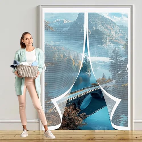 Magnetische Fliegengitter Tür 103 x 280 cm Ohne Bohren, Stärkere Magneten, Automatisches Schließen, Fliegengitter für Dachfenster für Fenster, Zimmertür, Veranda, Weiß von CHBIN