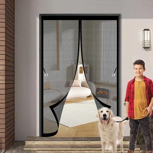Magnetische Fliegengitter Tür 127 x 185 cm Anpassbar, Lichtdurchlässig, Einfache Montage, Selbstschließend, Thermovorhang Tür für Schlafzimmertür, Fenstertür, Schwarz von CHBIN
