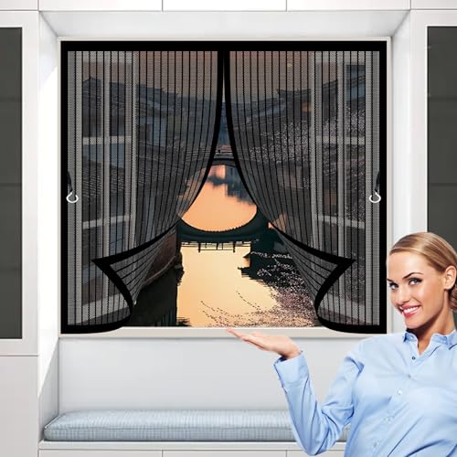 Magnetischer Fliegenvorhang 120 x 188 cm Anpassbar, Lichtdurchlässig, Einfache Montage, Selbstschließend, Ohne Bohren - Vorhang für Fenster, Zimmertür, Veranda, Schwarz von CHBIN