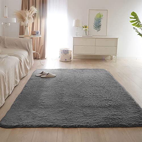 Shaggy 180x220cm Carpet Wohnzimmer Nachahmung Wolle Teppich Fellteppich Spitzenqualität Waschbar für Wohnzimmer Kinderzimmer Schlafzimmer Flur Läufer, Hellgrau von CHBIN