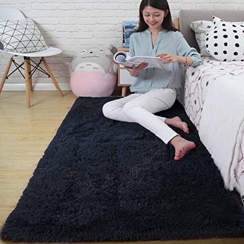 Shaggy 40x100cm Hochflor Teppich Nachahmung Wolle Teppich Fellteppich Faux Lammfell Flauschig für Bettvorleger Sofa Matte Oder Schlafzimmmer Deko Usw, Schwarz von CHBIN