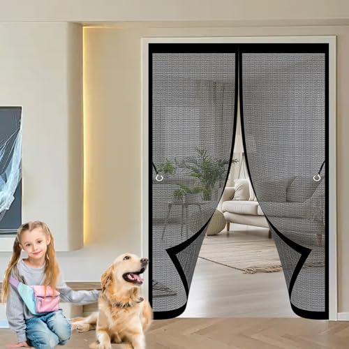Stärkere Magneten Fliegengitter Tür 156 x 250 cm Ohne Bohren, Stärkere Magneten, Automatisches Schließen, Magnetisch Fliegengitter für Fenster, Zimmertür, Veranda, Schwarz von CHBIN