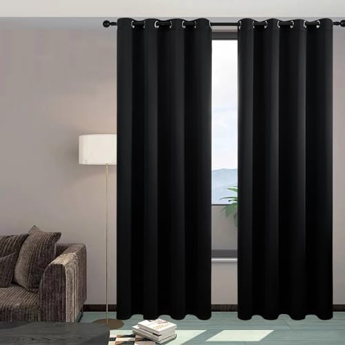 Thermovorhang Gardinen mit Ösen 138 x 166 cm Blickdicht Kälteschutz Hitzeschutz Verdunklungsgardine Blackout Curtains 1Er Set für Wohnzimmer, Schlafzimmer & Büro, Heimbüro, Schwarz Thermovorhang Gardinen mit Ösen 138 x 166 cm Blickdicht Kälteschutz Hitzeschutz Verdunklungsgardine Blackout Curtains 1Er Set für Wohnzimmer, Schlafzimmer & Büro, Heimbüro, Schwarz von CHBIN