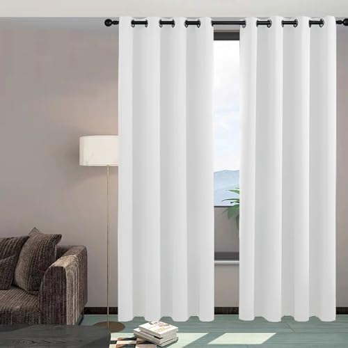 Thermovorhang Gardinen mit Ösen 144 x 160 cm Blickdicht Kälteschutz Hitzeschutz Verdunklungsgardine Blackout Curtains 1Er Set für Wohnzimmer, Schlafzimmer & Büro, Heimbüro, Weiß von CHBIN