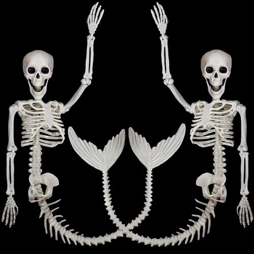 2 Pack 80cm Meerjungfrau Skelette Halloween Skelett Lebensgröße Ganzkörper bewegliche Gelenke hängende Requisiten Horror Skeleton von CHBOP