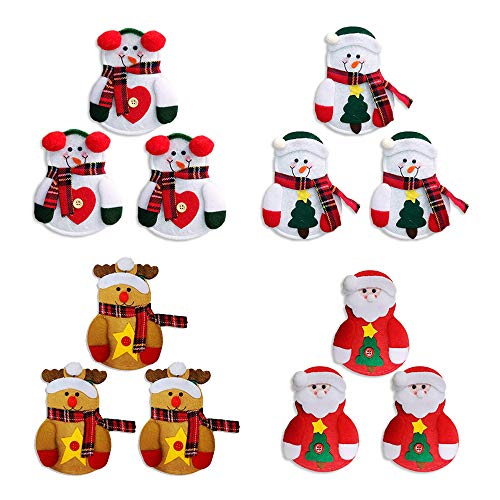 CHBOP 3 x 4 Stück Weihnachten Bestecktasche Besteckbeutel Besteckhalter Weihnachtsdeko tischdeko Rentier Schneemann Weihnachtsmann insgesamt von CHBOP