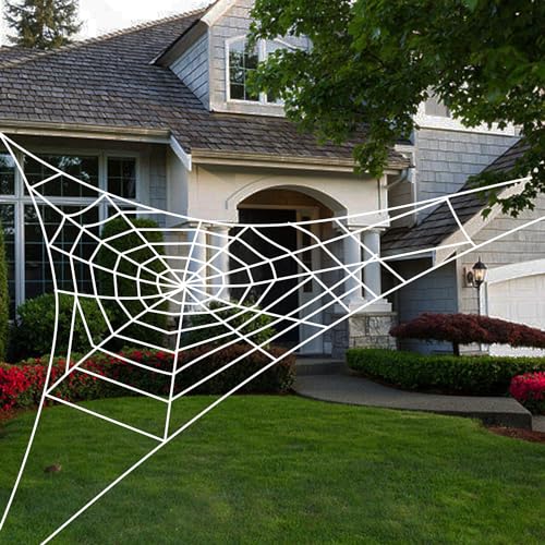 CHBOP 5m*5m*5m Halloween Spinnennetz dreieckiges Spinnennetz mit 20 kleinen Spinnen 2 Haken 4 Bodennägeln gruselige Dekoration für Spukhaus Partyzubehör von CHBOP
