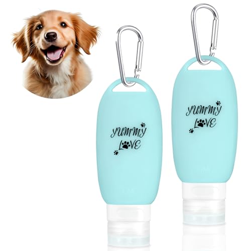 CHCAES 2 Stück 90ml Futtertube zum Befüllen Hund Befüllbare Tuben für Hunde mit Karabiner Nassfutter Silikon Reiseflaschen Abfüllflaschen Zubehör für Hundetraining als Belohnung von CHCAES
