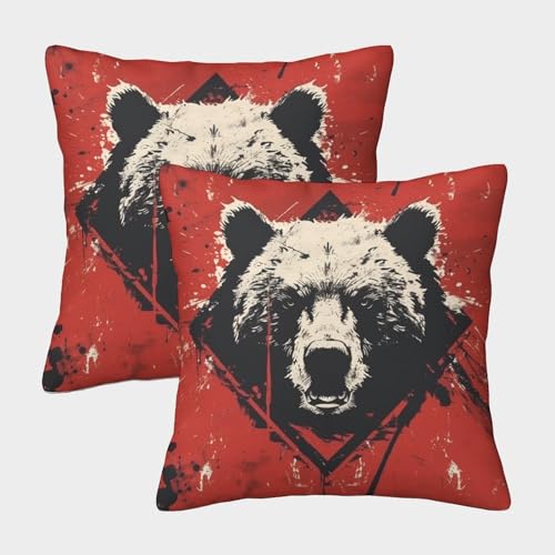 CHCAIOVO Black Bär Set of 2 Square Super Soft Premium Cushion Cover Super Soft Premium and Hypoallergenic for Garden Lounge, Couch, Outdoor Sofa Cushions Polyester 45x45cm von CHCAIOVO