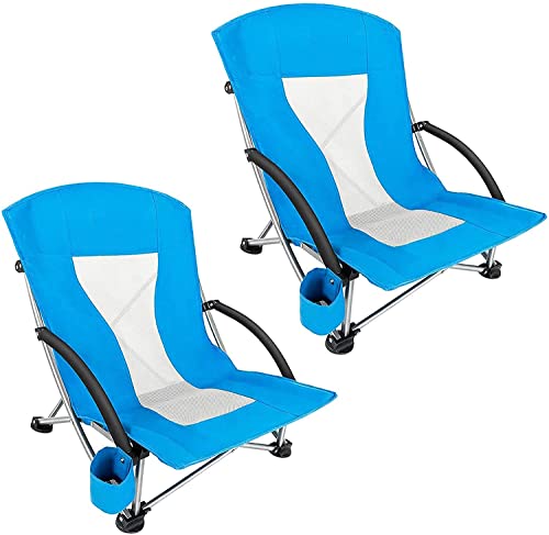 CHCHC 2 PCs tragbares Paar Low Gravity Beach Stuhl for Konzert Rasen im Freien im Freien Kompakte Camping Sportstuhl mit Armlehne Liegen(Blue) von CHCHC