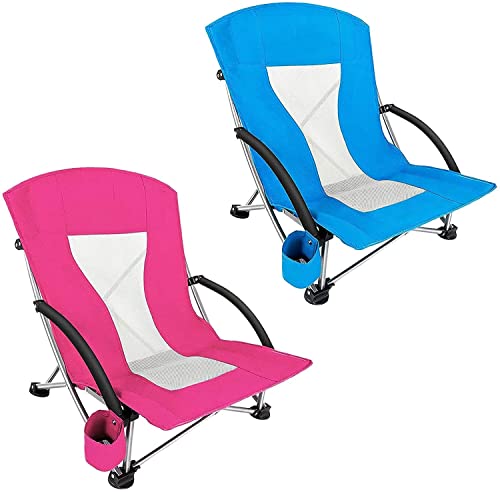 CHCHC 2 PCs tragbares Paar Low Gravity Beach Stuhl for Konzert Rasen im Freien im Freien Kompakte Camping Sportstuhl mit Armlehne Liegen(Pink+Blue) von CHCHC