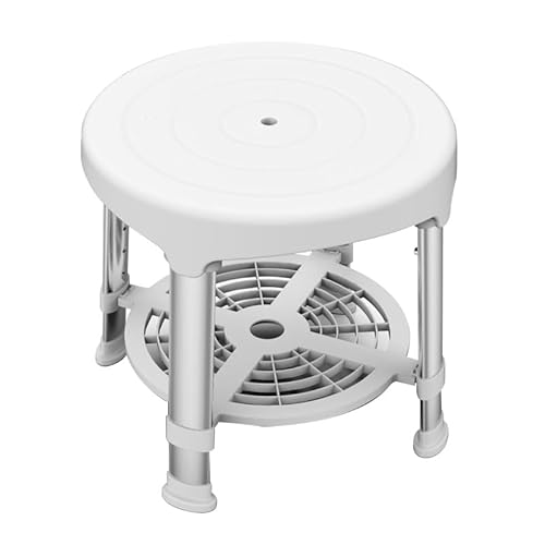 CHCHC Alte Leute Duschstuhl, 5-Fach Höhenverstellbar Sicherer Stall Badezimmerstuhl Aluminiumlegierung Anti-Rutsch Tragbar Duschhocker Duschstuhl(White,Circle) von CHCHC