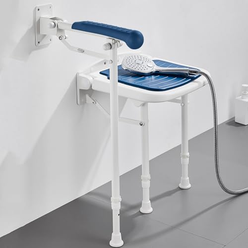 CHCHC Badezimmer Klapphocker, Sicherheitsgeländer Gegen Rutsch Höhe Verstellbar für Ältere Erwachsene mit Behinderung Badehocker Handlauf Duschstuhl(Blue) von CHCHC