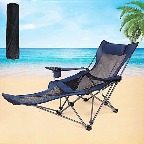CHCHC Beach Lounge Stuhl, Fahrt im Freien mit Aufbewahrungstasche Kopfstütze schwere Faltbare Campingstuhl abnehmbare Fußstütze Liegen(Blue) von CHCHC