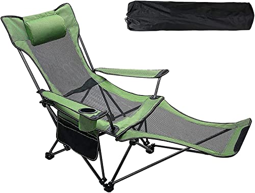 CHCHC Beach Lounge Stuhl, Fahrt im Freien mit Aufbewahrungstasche Kopfstütze schwere Faltbare Campingstuhl abnehmbare Fußstütze Liegen(Green) von CHCHC