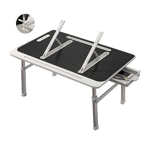 CHCHC Beweglicher Computer Schreibtisch, Höhenverstellbar Klappbarer Hubtisch Mehrere Optionen Verfügbar Schlafzimmer Multifunktionstisch(Black,Bracket Drawer USB) von CHCHC