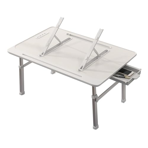 CHCHC Beweglicher Computer Schreibtisch, Höhenverstellbar Klappbarer Hubtisch Mehrere Optionen Verfügbar Schlafzimmer Multifunktionstisch(White,Bracket Drawer USB) von CHCHC