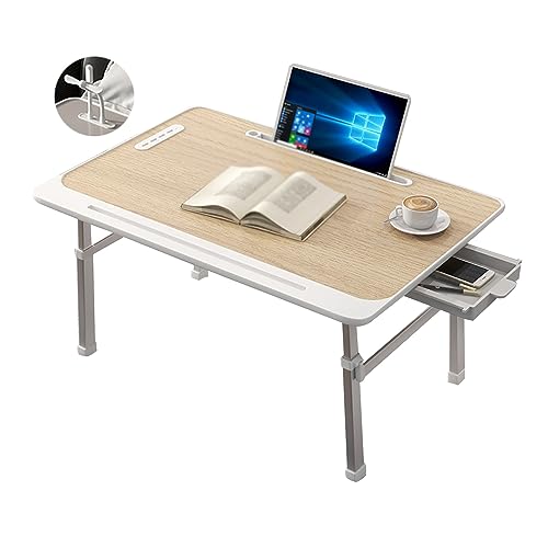 CHCHC Beweglicher Computer Schreibtisch, Höhenverstellbar Klappbarer Hubtisch Mehrere Optionen Verfügbar Schlafzimmer Multifunktionstisch(Yellow,Drawer USB) von CHCHC