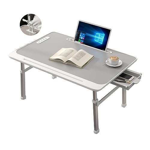 CHCHC Beweglicher Computer Schreibtisch, Höhenverstellbar mit Schubladen USB Multifunktionaler Klapptisch Schlafzimmer Lesen Lernen Hubtisch(Light Gray) von CHCHC
