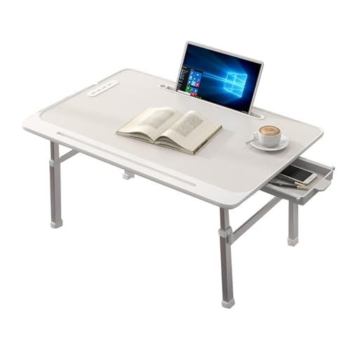 CHCHC Beweglicher Computer Schreibtisch, Höhenverstellbar mit Schubladen USB Multifunktionaler Klapptisch Schlafzimmer Lesen Lernen Hubtisch(White) von CHCHC