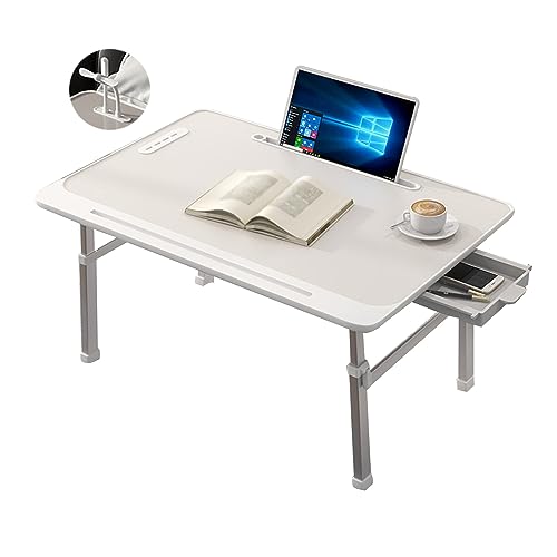 CHCHC Beweglicher Computer Schreibtisch, Höhenverstellbar mit Schubladen USB Multifunktionaler Klapptisch Schlafzimmer Lesen Lernen Hubtisch(White) von CHCHC