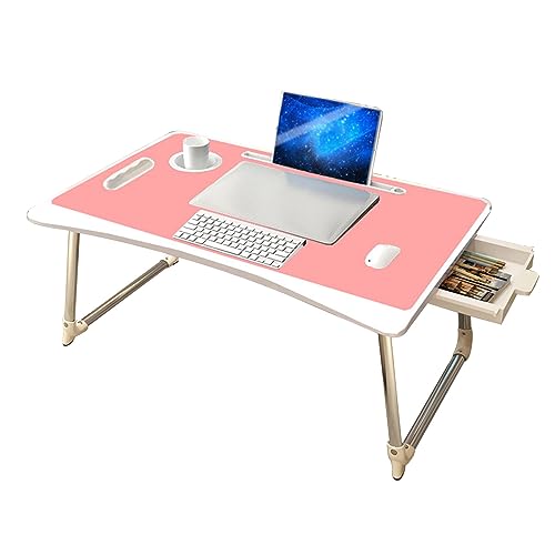 CHCHC Beweglicher Computer Schreibtisch, Mehrere Optionen Verfügbar Multifunktionstisch Auf Dem Bett Balkon Klappbarer Studientisch(Pink,Drawer) von CHCHC