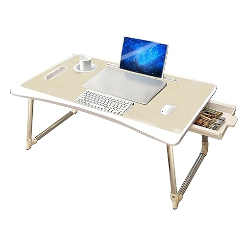 CHCHC Beweglicher Computer Schreibtisch, Mehrere Optionen Verfügbar Multifunktionstisch Auf Dem Bett Balkon Klappbarer Studientisch(Yellow,Drawer) von CHCHC