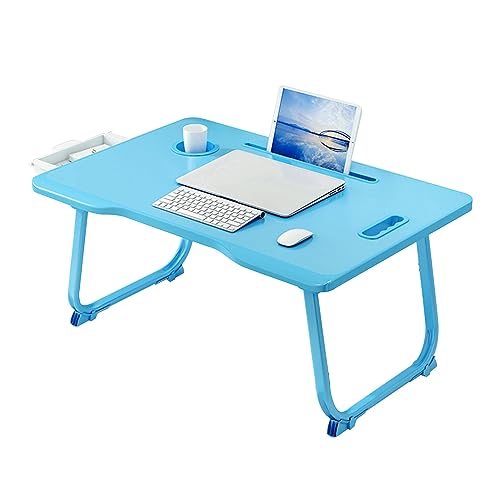 CHCHC Beweglicher Computer Schreibtisch, Mehrere Optionen Verfügbar Multifunktionstisch Studentenwohnheim Auf Dem Bett Klapptisch(Blue,Drawer) von CHCHC