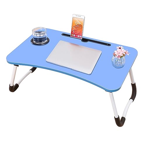 CHCHC Beweglicher Computer Schreibtisch, Mehrere Optionen Verfügbar Tragbarer Klapptisch Studentenwohnheim Schlafzimmer Multifunktionstisch(Blue,Cup Holder) von CHCHC