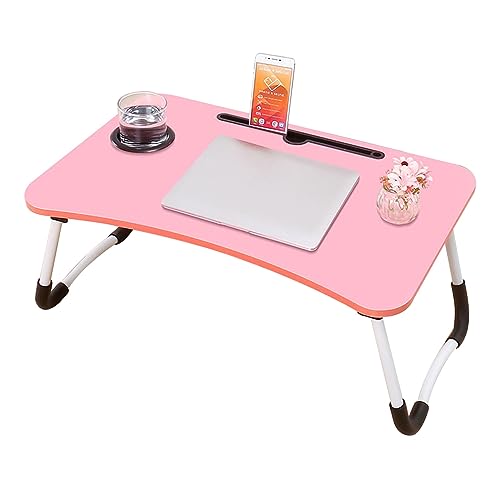 CHCHC Beweglicher Computer Schreibtisch, Mehrere Optionen Verfügbar Tragbarer Klapptisch Studentenwohnheim Schlafzimmer Multifunktionstisch(Pink,Cup Holder) von CHCHC