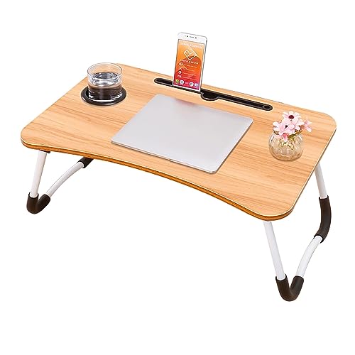 CHCHC Beweglicher Computer Schreibtisch, Mehrere Optionen Verfügbar Tragbarer Klapptisch Studentenwohnheim Schlafzimmer Multifunktionstisch(Walnut,Cup Holder) von CHCHC