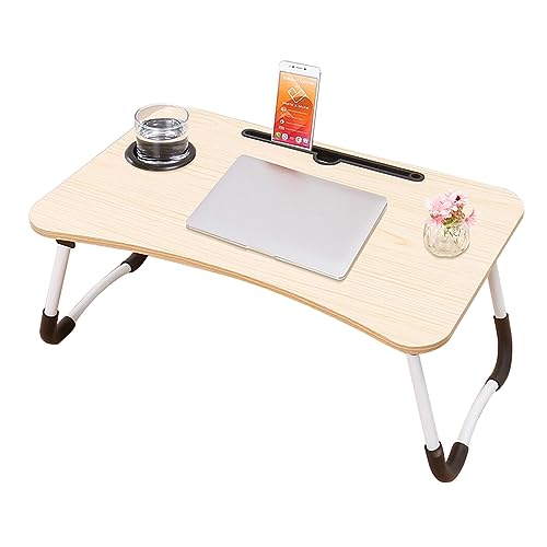 CHCHC Beweglicher Computer Schreibtisch, Mehrere Optionen Verfügbar Tragbarer Klapptisch Studentenwohnheim Schlafzimmer Multifunktionstisch(White Maple,Cup Holder) von CHCHC