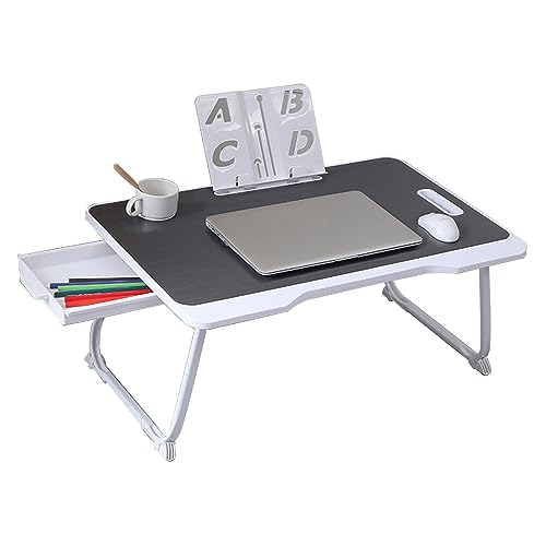 CHCHC Beweglicher Computer Schreibtisch, mit Schubladen Bücherregal Multifunktionstisch Schlafzimmer Balkon Auf Dem Bett rutschfest Klapptisch(Black) von CHCHC