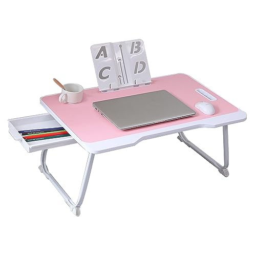 CHCHC Beweglicher Computer Schreibtisch, mit Schubladen Bücherregal Multifunktionstisch Schlafzimmer Balkon Auf Dem Bett rutschfest Klapptisch(Pink) von CHCHC