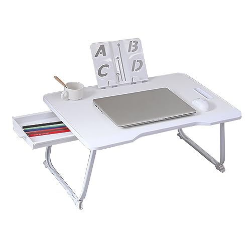 CHCHC Beweglicher Computer Schreibtisch, mit Schubladen Bücherregal Multifunktionstisch Schlafzimmer Balkon Auf Dem Bett rutschfest Klapptisch(White) von CHCHC